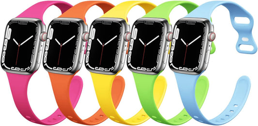 5 Pack Sport Band Compatible with Apple Watch Bands 38Mm 40Mm 42Mm 44Mm Slim Thin Skinny Narrow Soft Silicone Replacement Strap Wristband for Iwatch SE Series 654321 Women&Men (3840Mm,