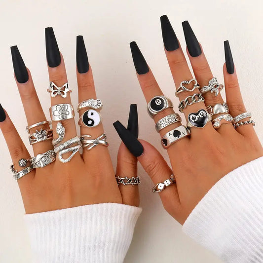 17KM Vintage Silver Plated Knuckle Rings Set for Women Men Girls, Goth Punk Stackable Joint Finger Rings, Gothic Stacking Midi Rings Pack